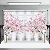Lofaris Sakura Tree White Elegant Building Photo Backdrop